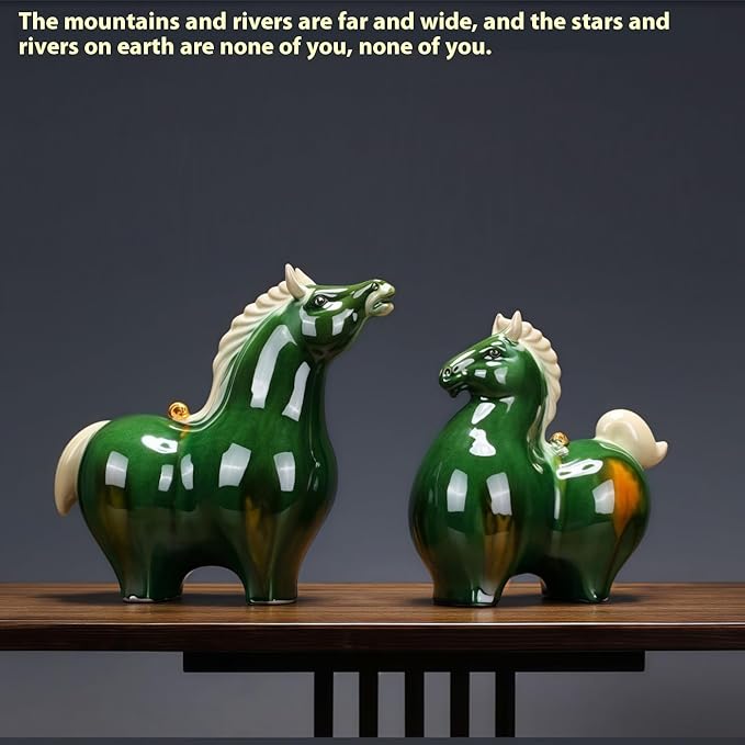 Handmade Ceramic Animal Statue Ceramic Couple Abstract Cute Pony Sculpture Home Decor Crafts Ornaments Blue Head Up