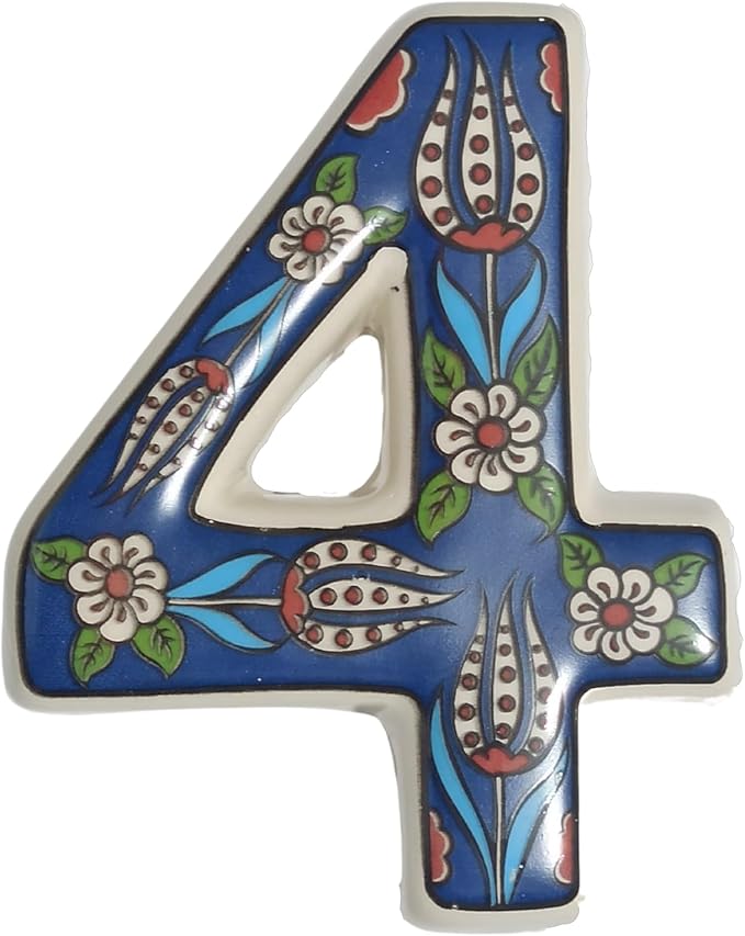 Large Ceramic Housewarming Sign Ceramic Address Plaque House Numbers Sign Door Personalized Coloured Decorative Hand Decoratede Housewarming Gifts Tulip Design 12 * 9 cm (Navy Blue, 4)