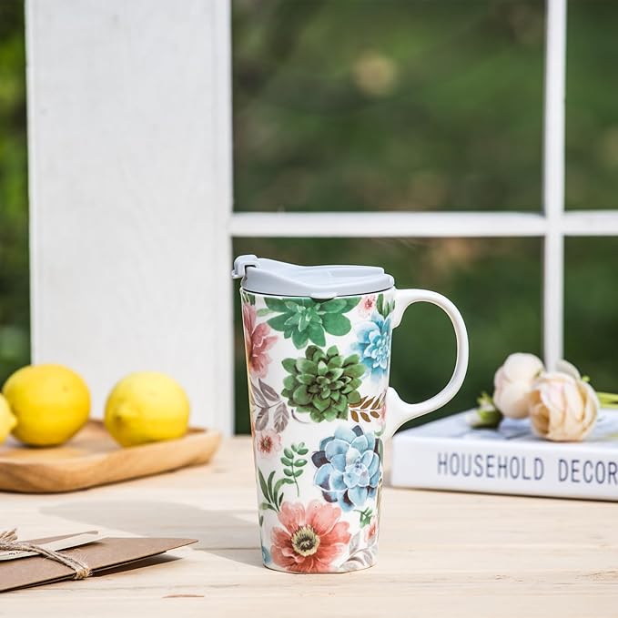 Topadorn Ceramic Travel Mug Coffee Cup with Gift Box and Lid, Microwave & Dishwasher Safe, 17oz Large Unique Coffee Mug for Latte & Hot Chocolate, Holiday Gift Her Him