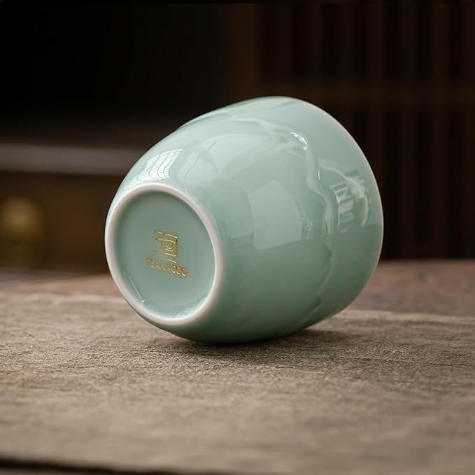 TEANAGOO Ceramic Japanese Tea Cups Set of 4pcs, 5.4oz/160ml Elegant Ceramic Matcha Cups with Flat Base, Celedon Blue Handleless Coffee Mugs, Microwave & Dishwasher Safe, Beautiful Gift Box