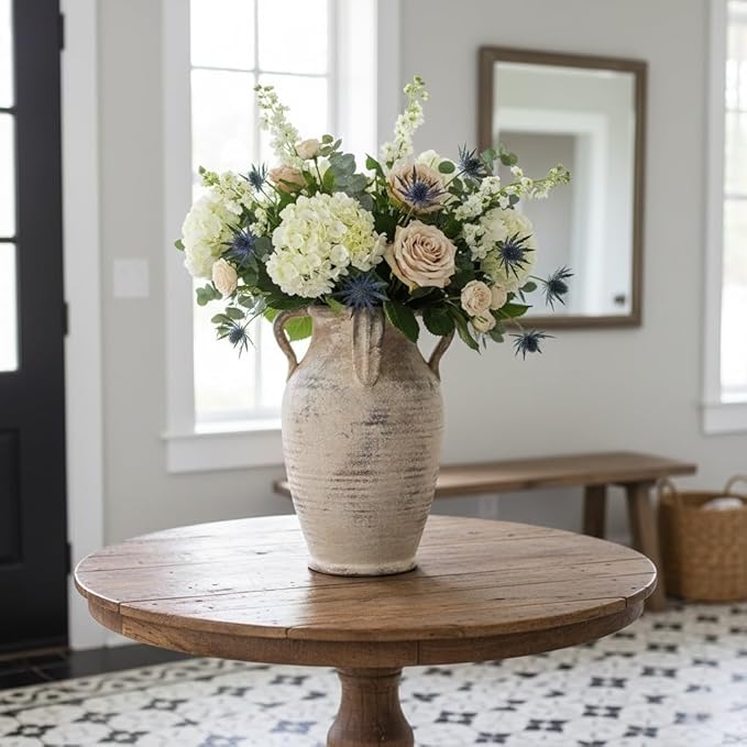 Emotionally Grounded Vase, Vaseking Large Ceramic Rustic Vase with 4 Handles, 10.83 inch Minimalist Decorative Farmhouse Tall Vases for Home Decor, Living Room, Enterway, Table Decoration, Neutral