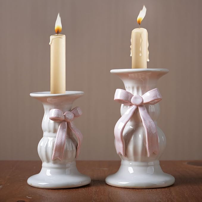 SEINHIJO 2pcs Ceramic Taper Candle Holder - Decorative Tall Candle Stand Candlestick Holder for Wedding Dining Table Party Decoration 5.9inch