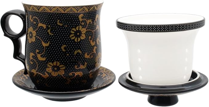 Porcelain Tea Cup with Infuser Lid and Saucer Sets - Chinese Jingdezhen Ceramics Coffee Mug Teacup Loose Leaf Tea Brewing System for Home Office