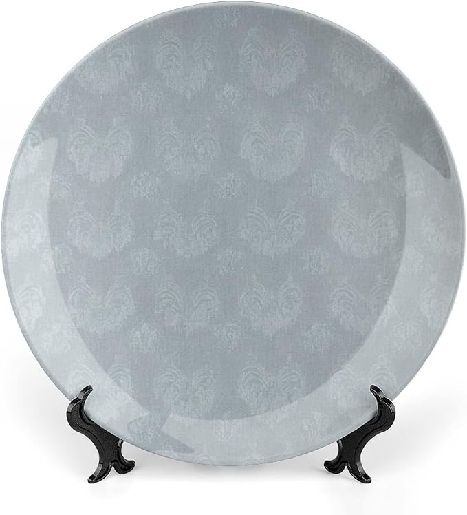 Christmas Fashion Plates for Display Geometric Damask Soft Blue Thibaut Kitchen Art Decoration Supplies Porcelain Dessert Plate Set with Display Stand Custom Gifts for Men Women, 6", 7", 8", 10"