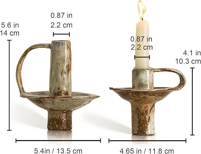Taper Candle Holders, Vintage Ceramic Pillar Brass Candle Holder, Handmade Candlesticks Holders, Candle Sticks Holder Decor 7/8" ID Set of 2