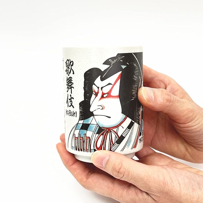 Japanese Tea Cup - Pottery 9 fl oz, Yunomi Mug, Sushi Made in Japan (C3-17 Kabuki matsuoumaru)