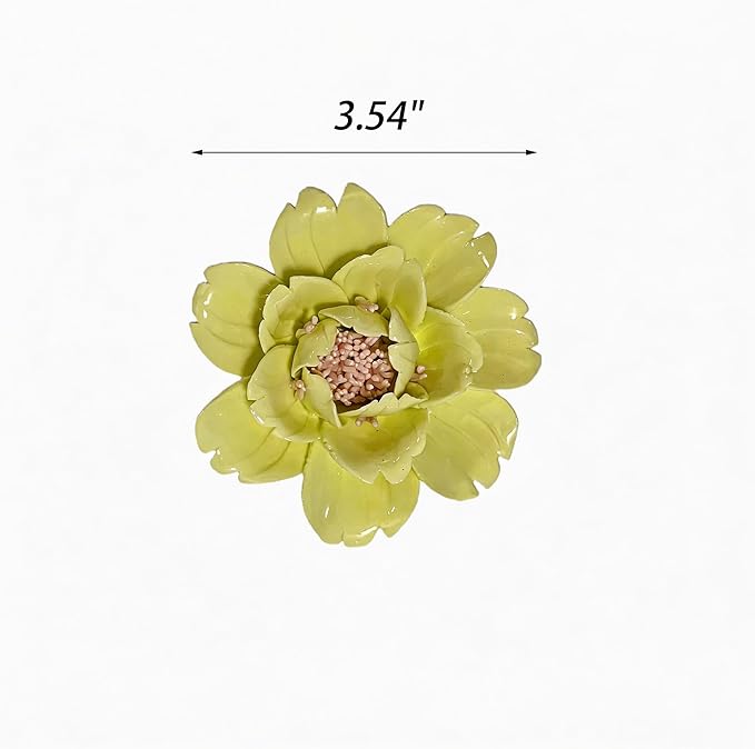 CEUYGT Handmade Ceramic Wall Flower Decor - Peony Home Wall Art, Perfect for Living Room, Bedroom, or Office Decoration (Yellow 01, Medium)