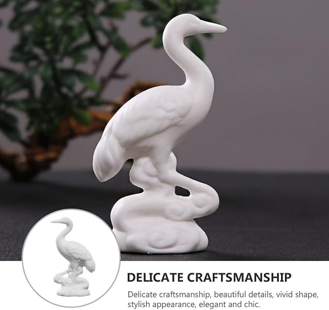 Stylish Ceramic Crane Figurine White Porcelain Decorative Crane Ornament for Household Display Asian-Style Home Décor Accent Collectible Sculpture