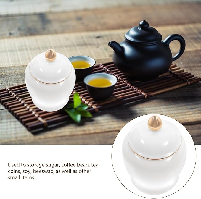 Amosfun Ceramic Tea Canister with Airtight Lid - Mini 3.54 Inch Porcelain Loose Leaf Tea Storage Jar for Kitchen and Travel Decorative Food Storage Container