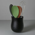 Short Kitchen Utensil Holder for Kitchen Counter, Ceramic Small Utensil Crock & Vase & Holder for Cutlery Spatula Brush Silverware Cooking Utensil Holder (Matte Black)