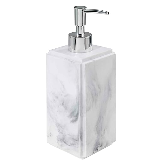Avanti Linens - Accessory Set, 4pc Set Includes Resin Tumbler, Toothbrush Holder, Soap Dish & Lotion Pump/Soap Dispenser, Marble Home Decor (Catania Collection, Grey)