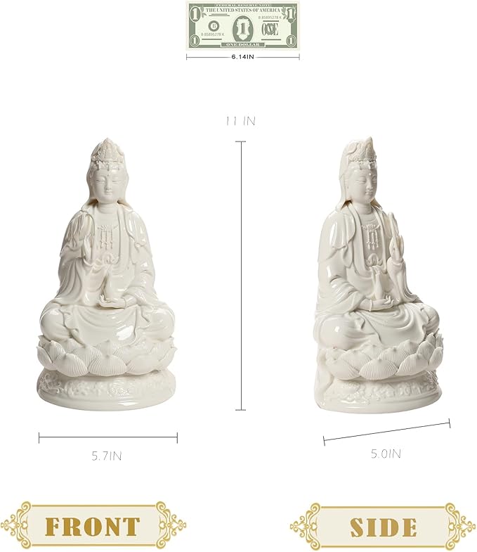 Top Ceramic Guan Yin Statue - Handmade Quan Yin, Kwan Yin, Quan Am, Kuan Yin for Meditation Altar, Female Buddha Statue - Goddess of Mercy and Compassion, Chinese Decor, Chinese Gifts