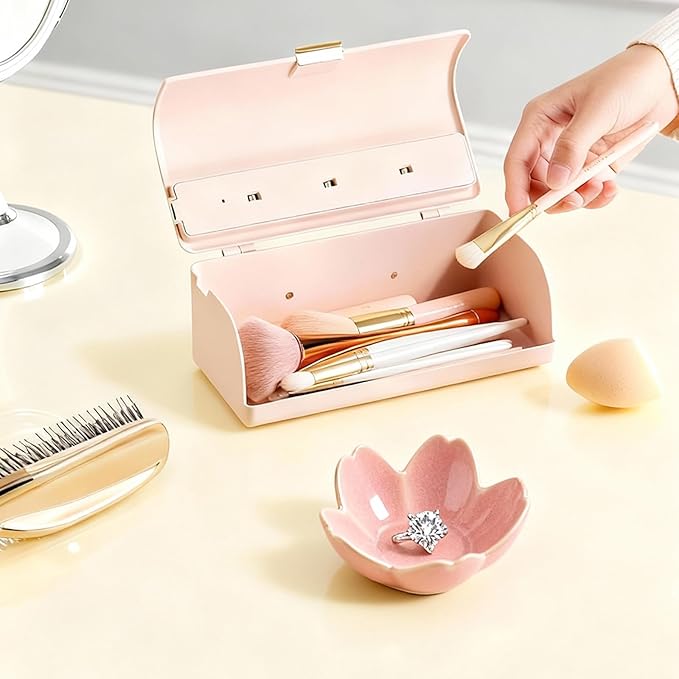 Pink Flower Ring Dish Ceramic Jewelry Tray, Small Trinket Dish Ring Bowl Jewelry Holder Organizer for Vanity/Bathroom/Nightstand, Birthday/Xmas/Engagement Gift for Women/Best Friends/Bride