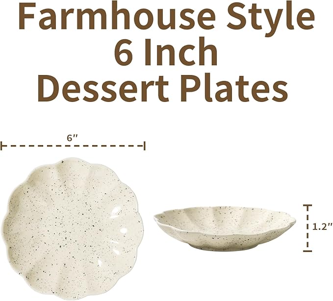 Small Dessert Plates Set of 4,Ceramic Dinner Plates 6 Inch for Appetizer, Fruits, Cake, Salad,Microwave Safe,Christmas Gift,Beige