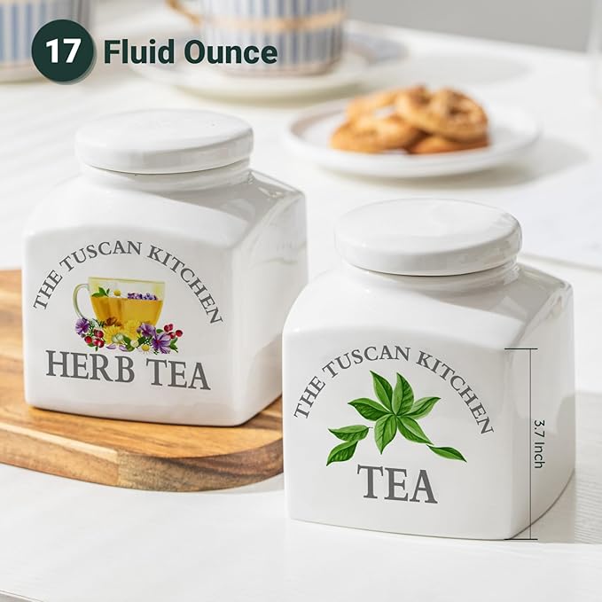 HOMBENE Food Storage Jar, Kitchen Canisters Ceramic Containers with Airtight Lids, 17 fl. oz Containers Jar for Tea White Serving Tea, Matcha and More