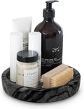 Travertine Tray, Small Ceramic Vanity Tray for Bathroom Counter Decor, Round Marble Decorative Trays for Coffee Table (Grey Black, Small Size)