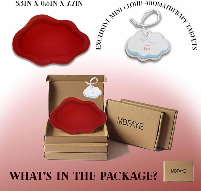 Jewelry Dish Trinket Tray for Women, Ring Dish Holder, Unique Cloud Shape Ceramic Plate Cute Things Vanity Aesthetic Room Decor Mother's Day Birthday (Flocked Scarlett)