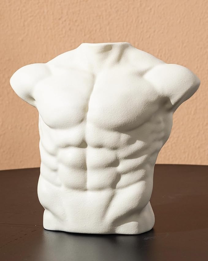 Body Art Vase, Classical Sculpture Statue for Bookshelf Shelf Decoration, Nordic Modern Ceramic Flower Vase for Home Decor, Table Centerpiece, Living Room, Office, Entryway, Console（Cream）