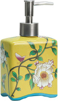 Ceramic Soap Dispenser, Lotion Bottle, Soap Bottle with Removable Pump, Flower Pattern Dispenser for Kitchen Soap, Bathroom Soap, Lotion and Essential Oil-Yellow-13 OZ