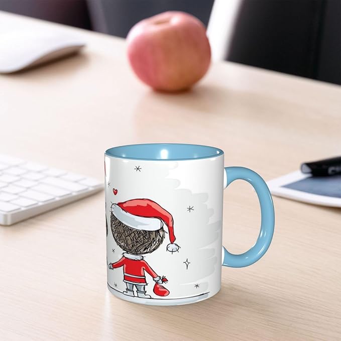 Poppy Flower,Funny Novelty Ceramic Coffee Cups With Handle,Floral Garden Leaves Modern Nature Tea Cup for Office and Home, 11 Oz,Dishwasher Microwave Safe (Sky blue)