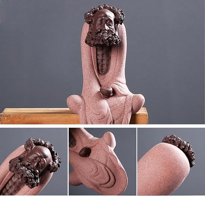 Handmade Purple Sand dysfunction Statue Meditation Ancestor Ceramic Sculpture Creative Tea pet Home Tea Room Tea Table Office Decoration Ornament (Pink)