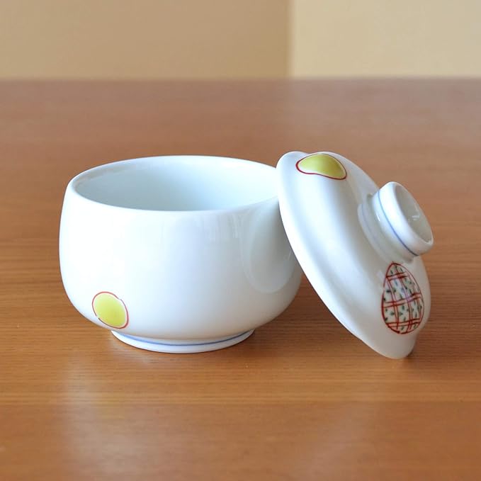 有田焼やきもの市場 Chawanmushi Cups with Lids set of 2 Japanese Chawan Mushi Arita Imari ware Made in Japan Maru-mon