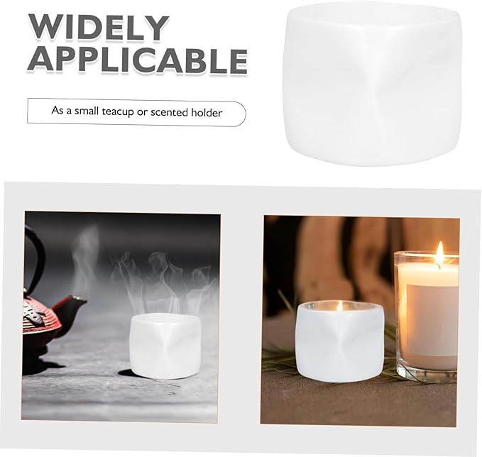 Mobestech Chinese Cup: Mini White Porcelain Irregular Shape Candle Holder Ceramic Serving Cup Mini Bowl