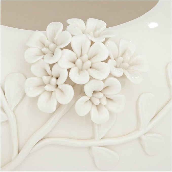 Bloomer 8 3/4" Wide White Glazed Floral Cottage Core Decorative Vase - Dahlia Studios