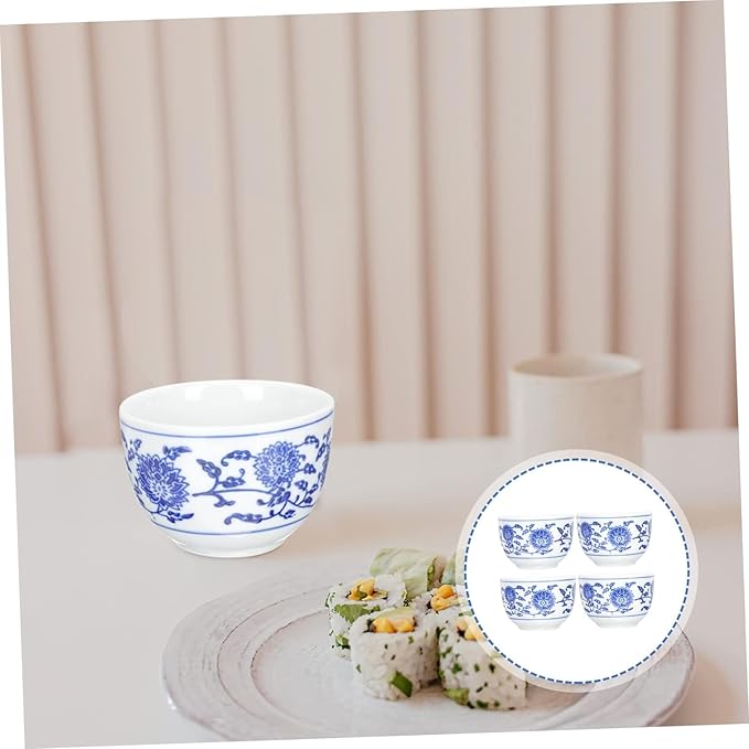 Sake Cup Set,Japanese Sake Cup,4pcs Blue and White Porcelain Wine Glass Asian Tea Cup Ceramic Sake Tea Cup Coffee Cup Mini Tea Cups Crystal Glass Tumblers Ceramic Cups Liquor Cup