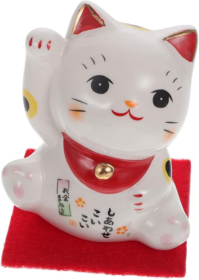 Alipis Lovely Japanese Style Fortune Cat Ornament for Desktop Decor Ceramic Sculpture with Creative Design Elegant Porcelain Figurine Home Office Feng Shui