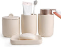BosilunLife Apricot Bathroom Accessories Set - Ceramic Bathroom Accessories Sets Complete Foaming Soap Dispenser and Toothbrush Holder Set, Soap Dish, Qtip & Cotton Ball Holder Modern Bathroom Set