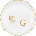 Ceramic Jewelry Tray, Personalized Initial Ring Dish, Elegant Trinket Tray for Rings Earrings Bracelet Necklaces, White Decorative Jewelry Holder for Women Vanity, 4.5 Inch, Letter G