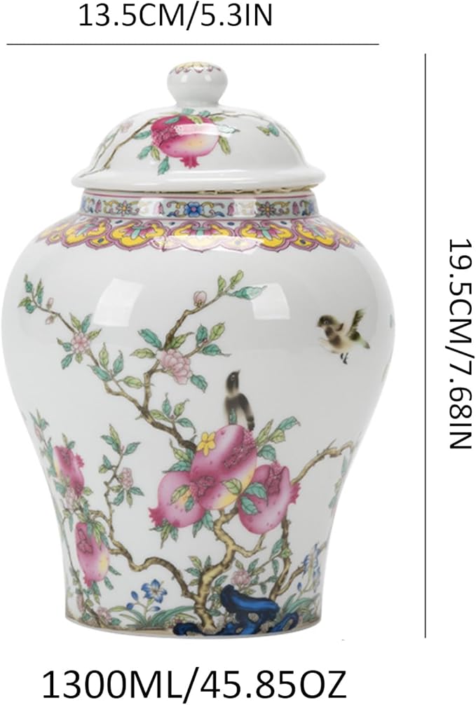 fanquare Porcelain Airtight Canister for Loose Tea Vintage Chinese Ripe Peach Style Ceramic Spice Jar Kitchen Storage Caddy Large Sugar Jar, Vase for Décor