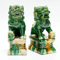 Handcrafted Ceramic Feng Shui Foo Dog Statues Pair Asian Guardian Lions for Office, Home, Housewarming, and Store Opening Gifts Traditional Chinese Decor,Dark Green,4.72 * 7.87in