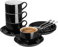2.5oz Espresso Cups Set of 4, Demitasse Cups and Saucers with Spoons for 4, Expresso Shot Cups for Espresso Machine-Black
