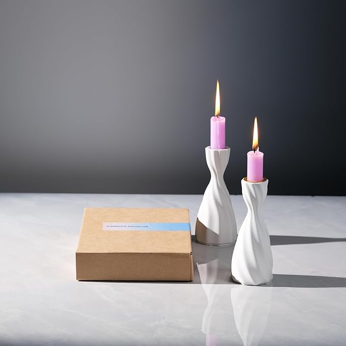 Twizzle Twist Candle Holder, Decorative Candle Holder for Table Display, Romantic Decoration, Unique Home DÉCOR Aesthetic, Housewarming Gift, Sculpture Candle Stand Set of 2 Cement