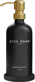 Luxury Glass Dish Soap Dispenser for Kitchen Sink by Brighter Barns - Refillable Glass Kitchen Soap Dispenser Set - Black and Gold Home Decor for Modern Airbnb, Rentals, Restaurants, Gift (Black/Gold)