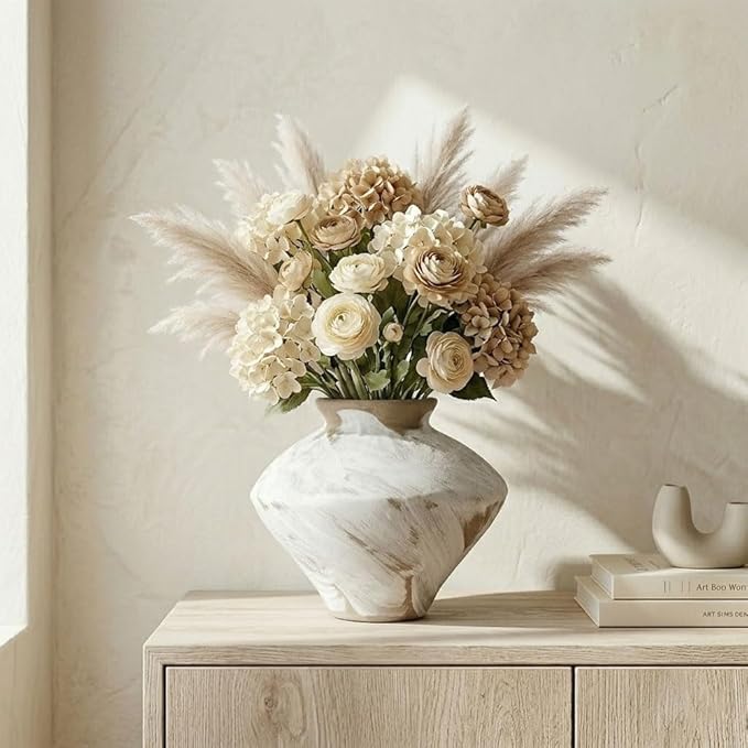 Wabi Sabi Vintage Vase, 6.1" Tall Wabi Sabi Decor Rustic Farmhouse Pottery Vase for Centerpiece, White Textured Pottery Flower Vase for Home Decorative, Table, Living Room, Bedroom, Bathroom, Kitchen