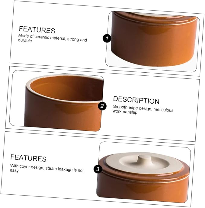 Ceramic Steaming Bowl Lid Vintage Pottery Rice Stew Bowl Home Kitchen Tableware Suitable for Steaming Eggs and Rice 1.5L Capacity
