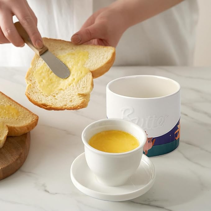 Toptier Butter Crock for Counter With Water Line, On Demand Spreadable Butter, Ceramic Butter Keeper to Leave On Counter, French Butter Dish with Lid (Animal Paradise)