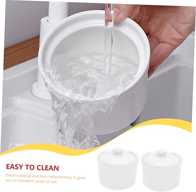 2pcs Ceramic Stew Bowl with Lid Steamed Egg Pot for Soups Food Container Dishwasher Safe for Family Meals and Cooking