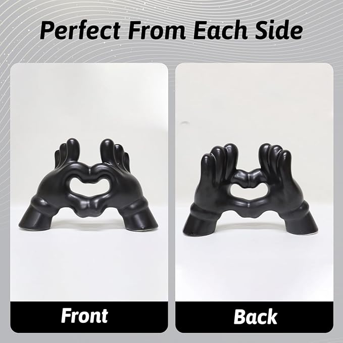Zerzsy Set of 2 Heart Hands Sculpture Figurine Decor, Modern Style Sculptures Decorative Loving Finger Statues, Valentines Day Decorations for Office Home Decor - Black&White