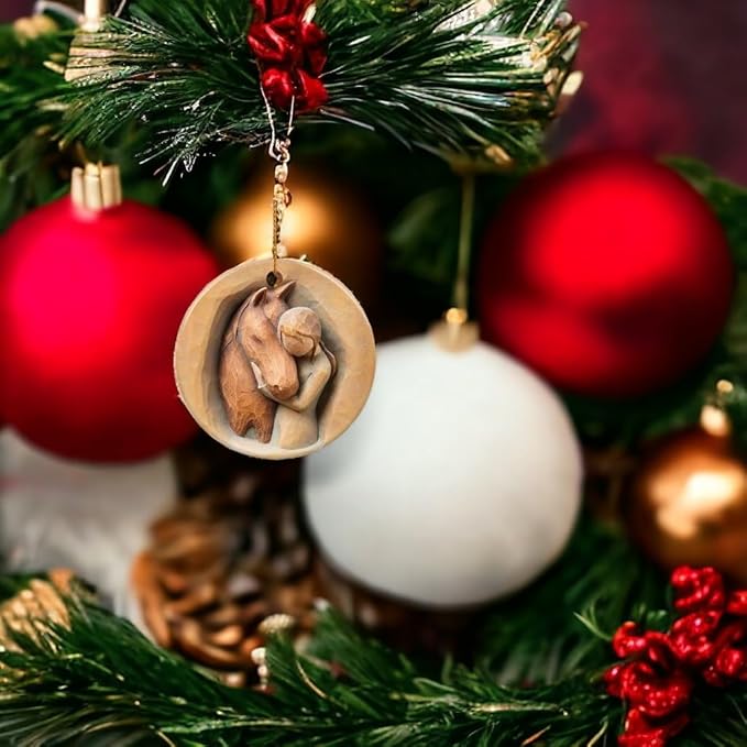 2025 Christmas Ornament for Horse Lovers Girl and Horse Printed Ceramic Ornament, Not a Carved Sculpture, Equestrian Holiday Keepsake Xmas Tree Decoration