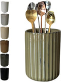 Stoneware Coffee Bar Utensil Holder Tea & Coffee Spoon & Stirrer Holder for Stir Stick Straw Teaspoon Holder Spoon Cup Small Utensil Jar Fluted Vertical Stripe (Retro Green)