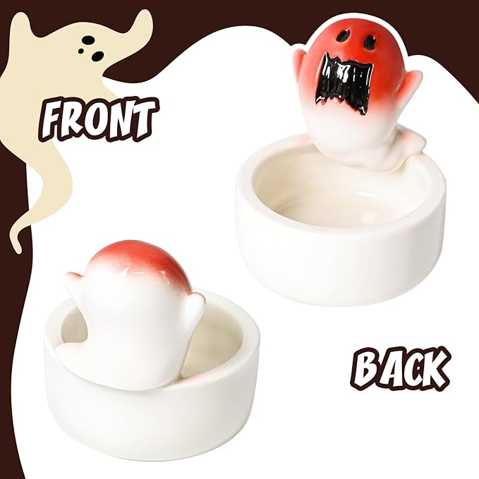 Halloween Ghost Ceramic Candle Holder Scary Ghost Decorative Candle Holder Halloween Cute Tealight Candlestick for Party Table Centerpiece Home Office Desk Decorations Gifts