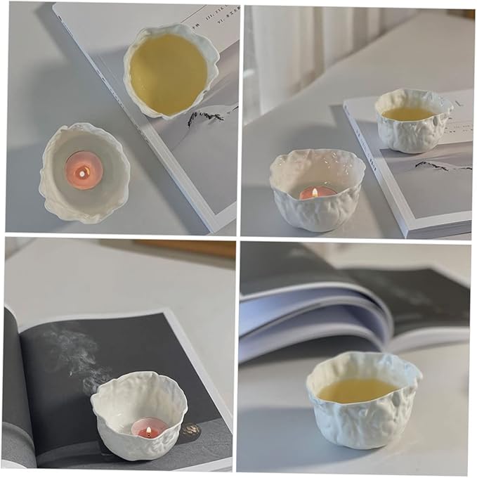 Wrinkle Design Ceramic Tea Cup Set Mini Chinese Tasting Cups Unique Bone China Candle Holders Home and Office Use Dishwasher Safe Elegant