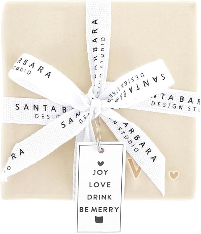 Santa Barbara Design Studio Ceramic Christmas Coasters - Holiday Table Décor, Set of 4, Joy Love Drink Be Merry