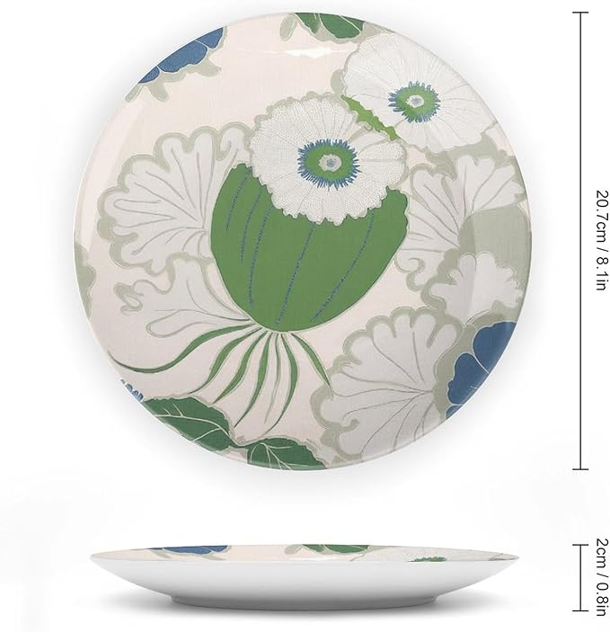 Chinoiserie Floral Green Plant Decorative Plate, Flowers Fruit White Leaves Customize Bone China Decorative Plate for Office Home Club Decor, Unique Art with Stand Art Decor for Festival