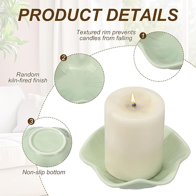 uxcell Candle Holder Plates, 4 Inch Ceramic Candle Tray Tealight Incense Holder Dish Candlestick for Tea Light Aromatherapy Wedding Rustic Vintage Home Decor, Lotus Leaf Light Green