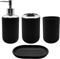 Bathroom Accessory Set, 4 pcs Shatter-Resistant Resin Bathroom Accessories Set Include Lotion Soap Dispenser Toothbrush Holder Soap Dish Modern Bathroom Decor, Gift for Home (Black 4pcs)